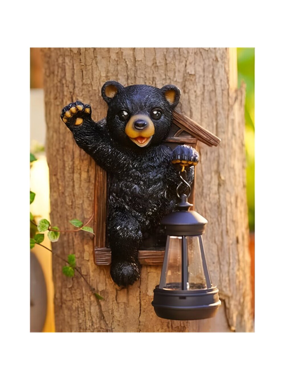 Goodeco Black Bear Tree Hugger with Solar Lantern - Perfect Bear Garden Statues